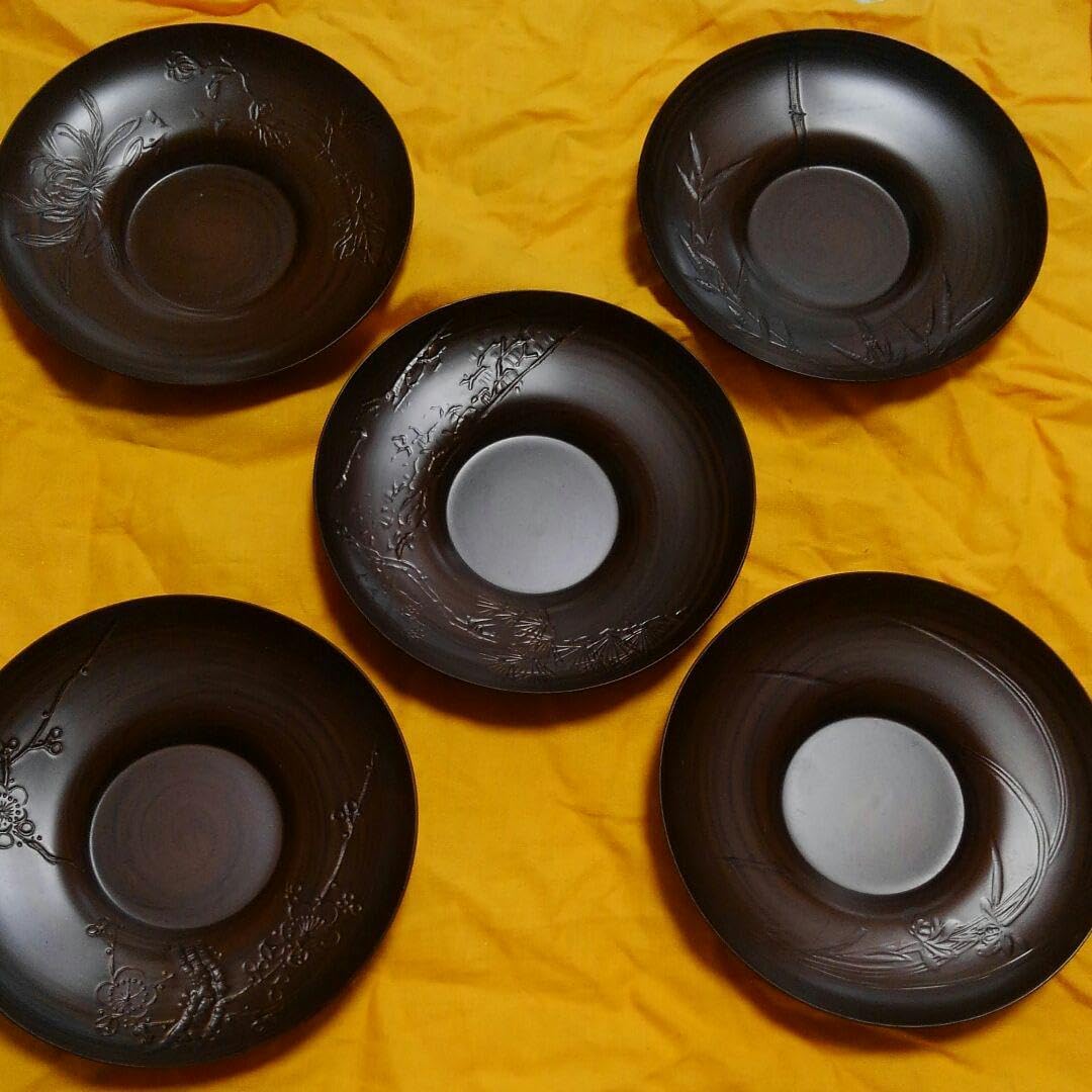 中国 花梨葡萄木瘤木 茶托 五客 煎茶道具 中国 花梨葡萄木瘤木